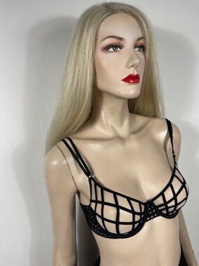 VICTORIAS SECRET Black Strappy Cage Underwire Bra with Sheer Paneling